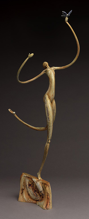 bronze figure dancing with butterfly