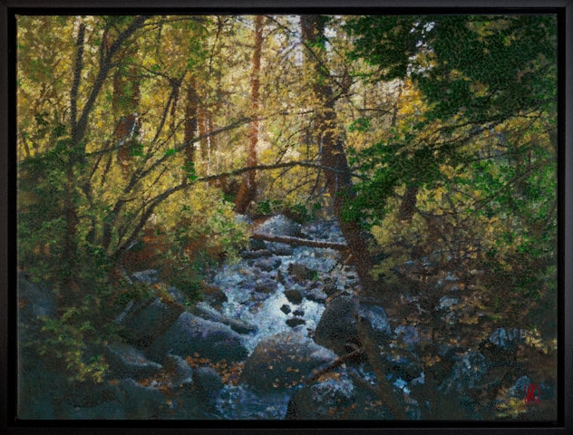 forest painting with creek