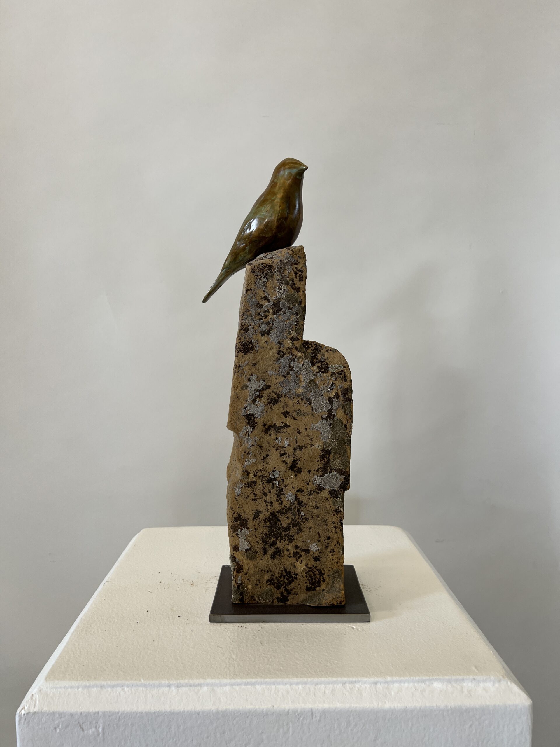 bronze bird on stone