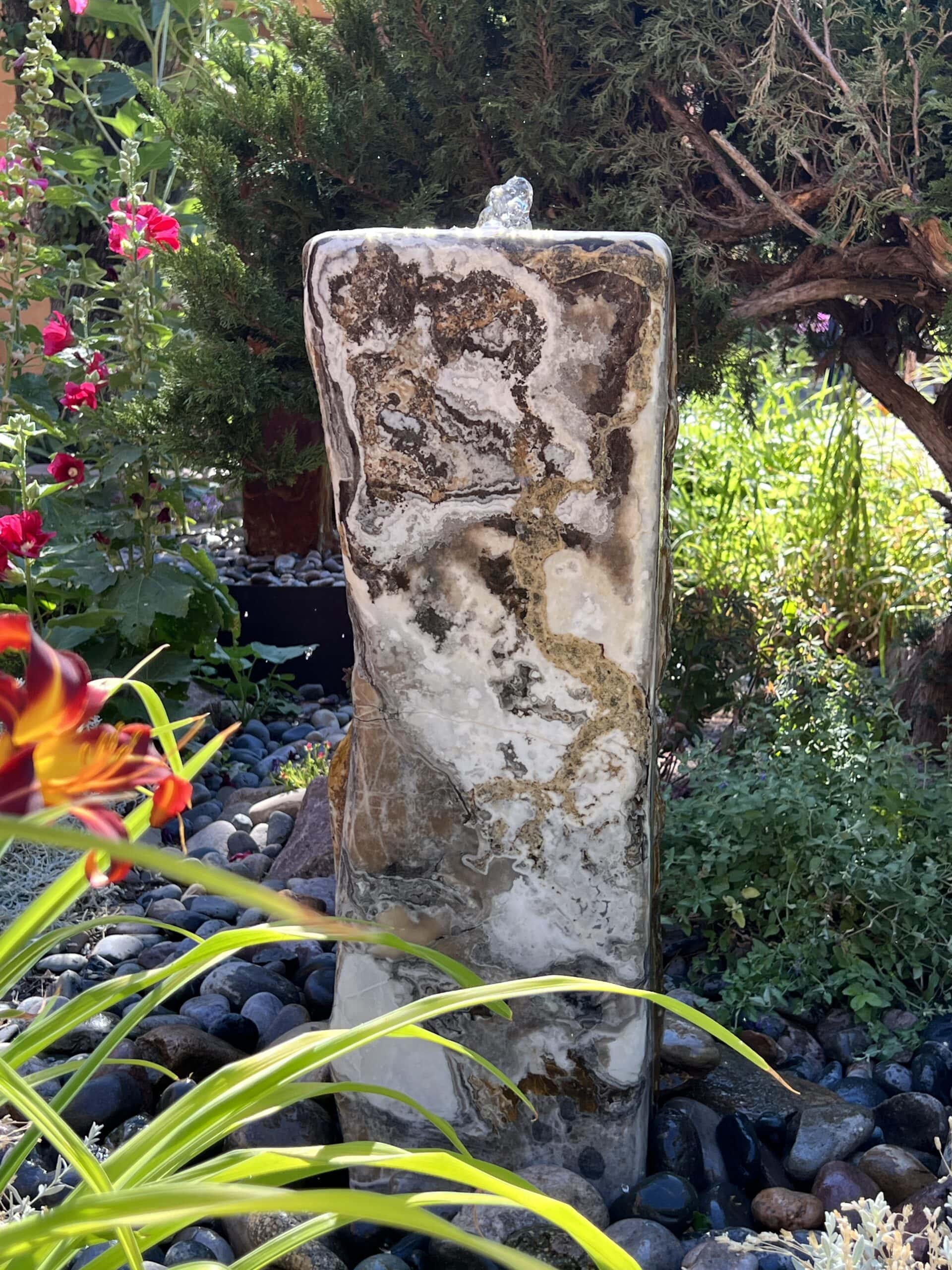white marbled waterfeature