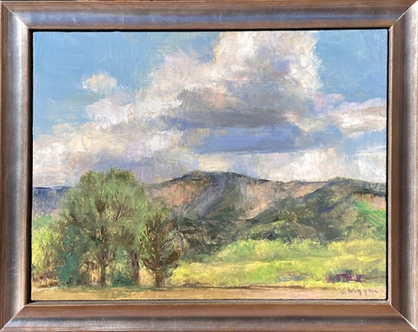 summer painting of a mountain scene