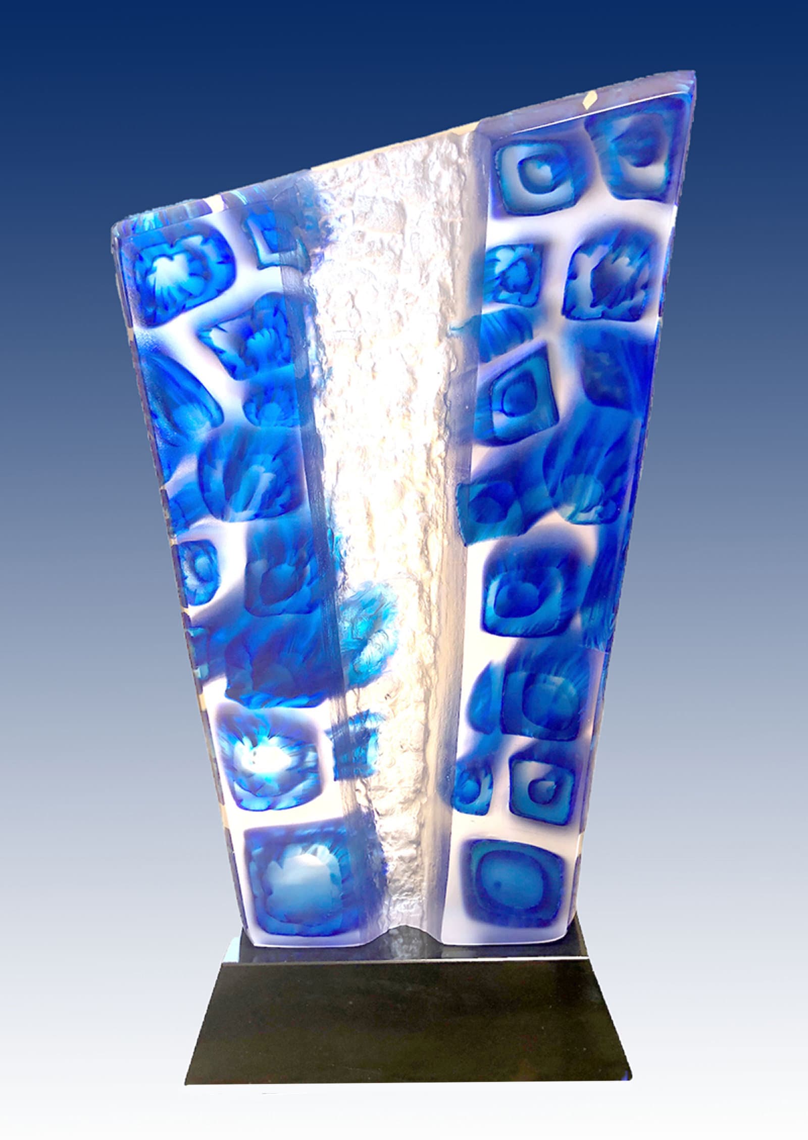 blue and white glass sculpture